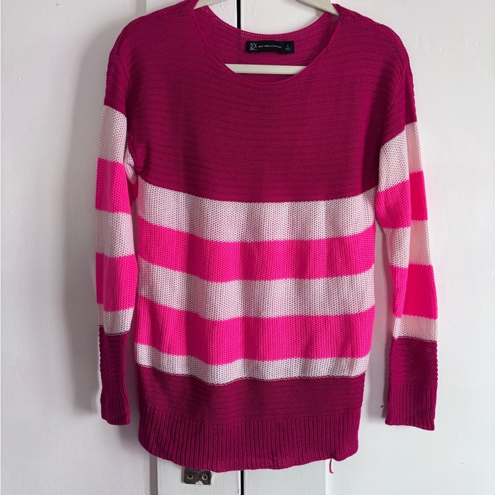 New York & Company Pink and White Striped Sweater